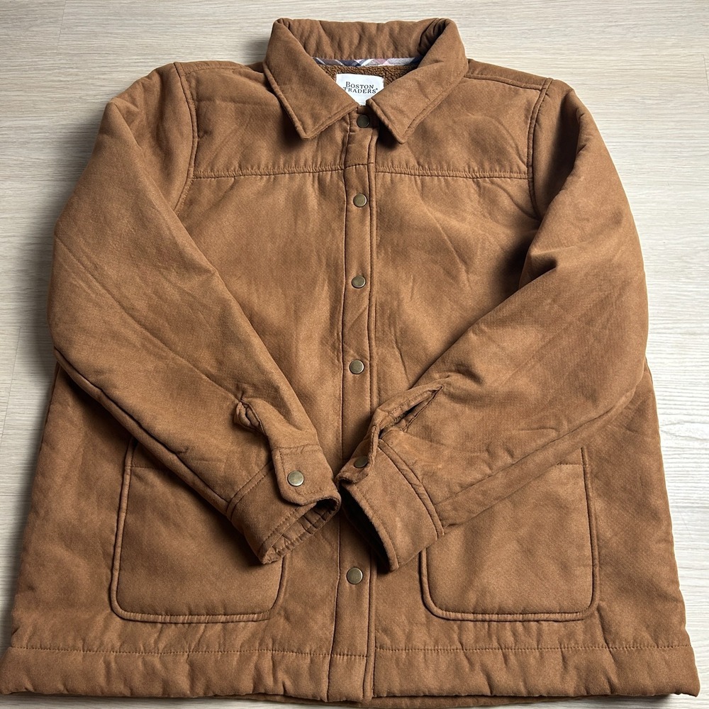 Boston Traders Faux Suede Jacket Large Mens Sherpa Fleece Lined Shirt Coat Tan
